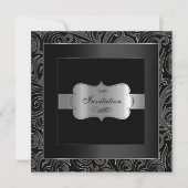 Invitation Résumé Soirée Noir et Argent | Anniversaire (Devant)