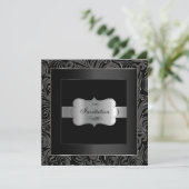 Invitation Résumé Soirée noire et argent | Anniversaire (Debout devant)