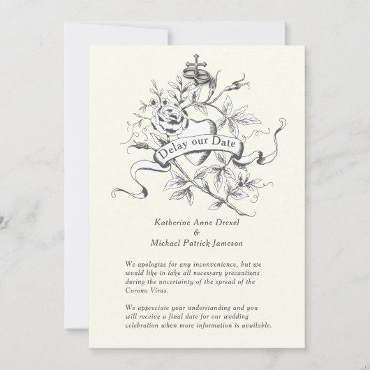 Invitation Retarder notre Mariage Date Croix Corona Virus (Devant)