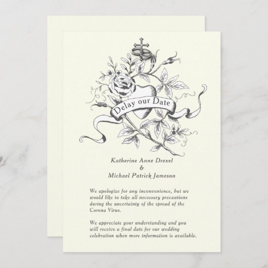 Invitation Retarder notre Mariage Date Croix Corona Virus (Devant / Derrière)