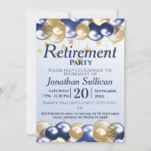 Invitation Retirement Navy Gold Balloons Party (Devant)