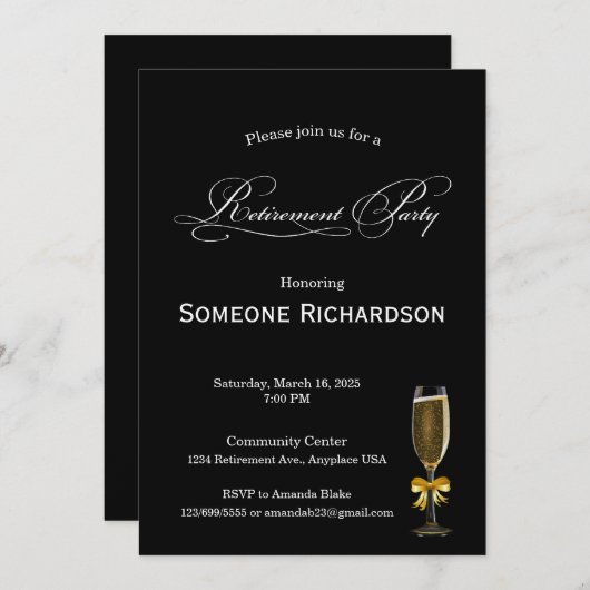 Invitation Retirement Party Announcement with Champagne (Devant / Derrière)