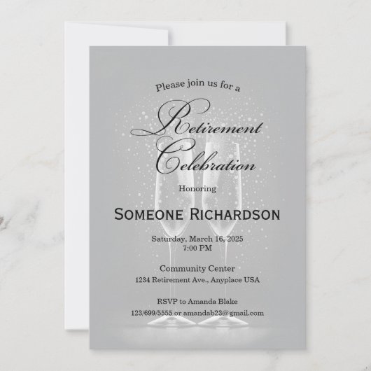 Invitation Retirement Party Announcement with Wine Flutes (Devant)