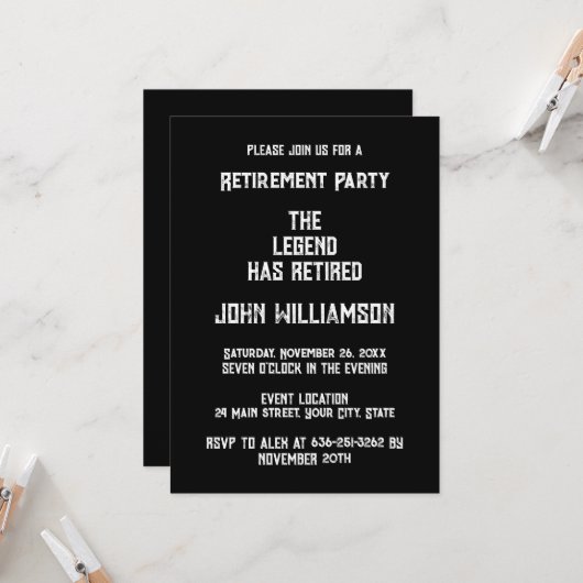 Invitation Retirement party elegant Black and White (Devant/Arrière en situation)
