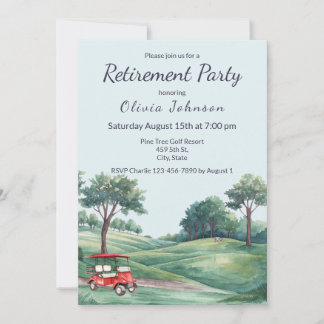 Invitation Retirement Party Golf Cart Watercolor 
