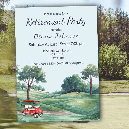 Invitation Retirement Party Golf Cart Watercolor