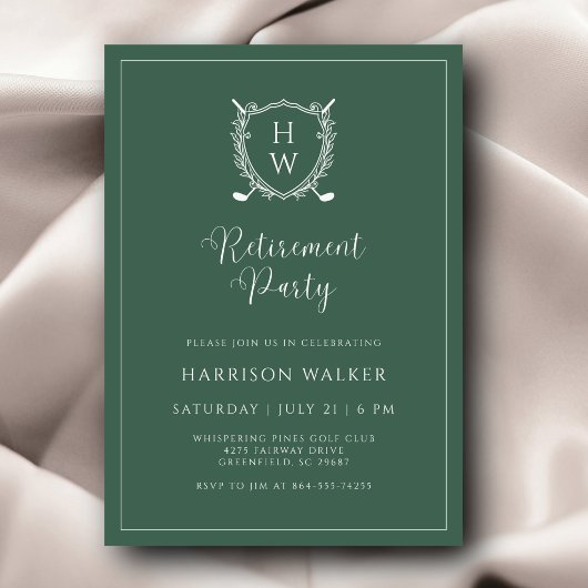 Invitation Retirement Party Golf Crest Elegant Script Sage