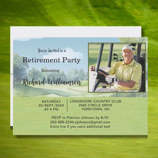 Invitation Retirement Party Photo Watercolor Golf Theme Invit