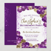 Invitation Retirement Party Purple Gold Balloons (Devant / Derrière)