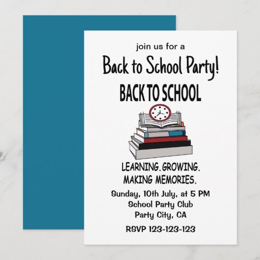 Invitation Retour À La Fête De La Fête De L'École Retour À L' (Devant / Derrière)