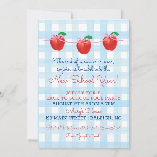Invitation Retour À La Fête Du Pool À L'École (Devant)