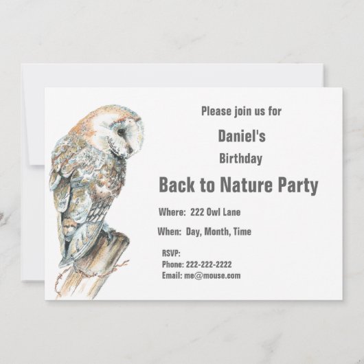 Invitation Retour à la nature, Chouette à l'étable, Oiseau, f (Dos)