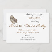 Invitation Retour à la nature, hibou, oiseau, fête d'annivers (Dos)