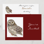 Invitation Retour à la nature, hibou, oiseau, fête d'annivers (Devant / Derrière)