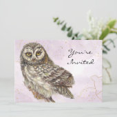 Invitation Retour à la nature, hibou, oiseau, fête d'annivers (Debout devant)