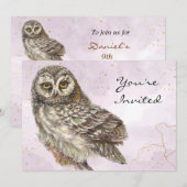 Invitation Retour à la nature, hibou, oiseau, fête d'annivers (Devant / Derrière)