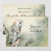 Invitation Retour à la nature, hibou, oiseau, fête d'annivers (Devant / Derrière)