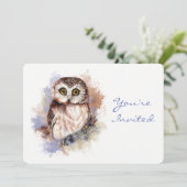 Invitation Retour à la nature, hibou, oiseau, fête d'annivers (Debout devant)