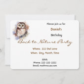 Invitation Retour à la nature, hibou, oiseau, fête d'annivers (Dos)