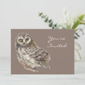 Invitation Retour à la nature, hibou, oiseau, fête d'annivers (Debout devant)