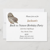 Invitation Retour à la nature, hibou, oiseau, fête d'annivers (Dos)