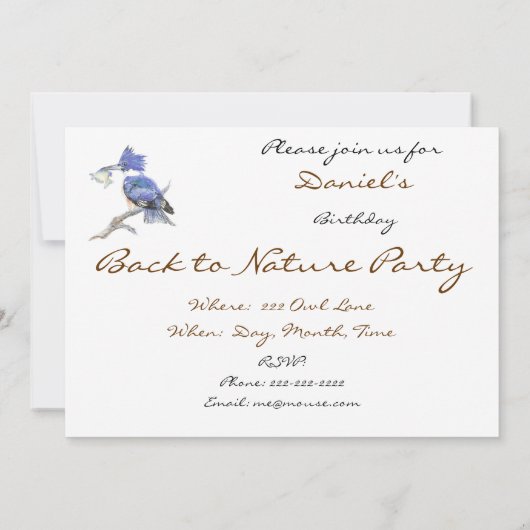 Invitation Retour à la nature, martin-pêcheur, Bird, Annivers (Dos)