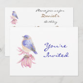 Invitation Retour à la nature, oiseau bleu, oiseaux, fête d'a (Devant / Derrière)