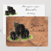 Invitation Retour à la nature Ours noirs Animaux Anniversaire (Devant / Derrière)