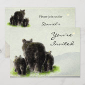 Invitation Retour à la nature Ours noirs Animaux Anniversaire (Devant / Derrière)