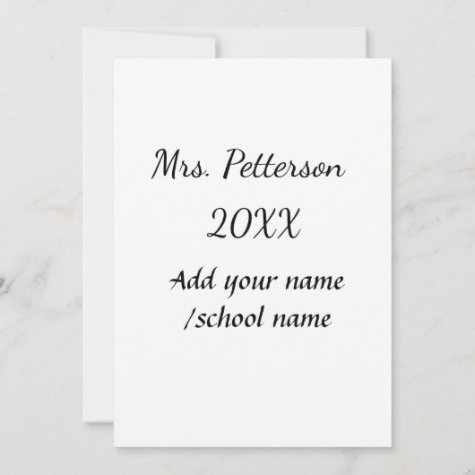 Invitation Retour à l'école ajouter nom de l'enseignant année (Dos)