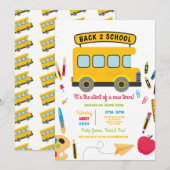 Invitation Retour À L'École Bus Fête Garçons Filles (Devant / Derrière)