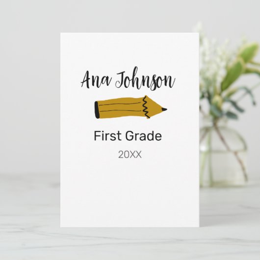 Invitation Retour à l'école crayon ajouter nom niveau classe (Debout devant)