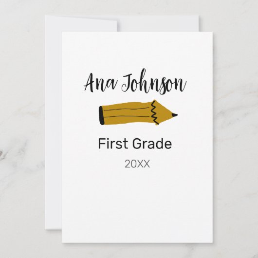 Invitation Retour à l'école crayon ajouter nom niveau classe (Dos)