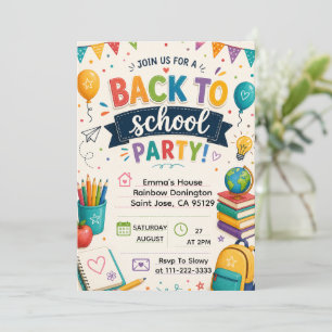 Invitation Retour à l'école Fête de classe amusante