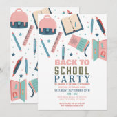 Invitation Retour À L'École Fun Stationnaire Rose (Devant / Derrière)