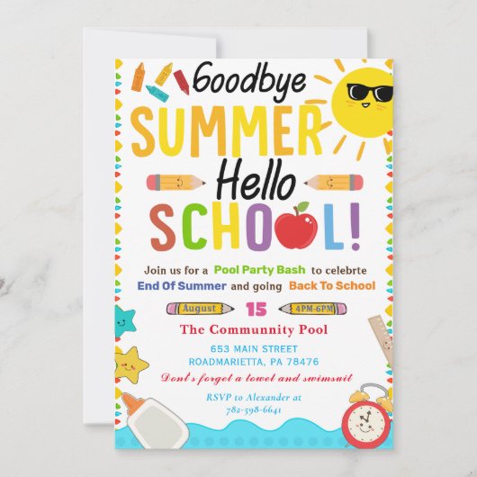 Invitation Retour À L'École GoodBye Summer Hello School (Devant)