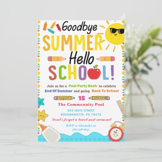 Invitation Retour À L'École GoodBye Summer Hello School (Debout devant)