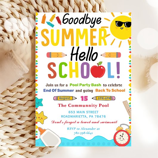 Invitation Retour À L'École GoodBye Summer Hello School