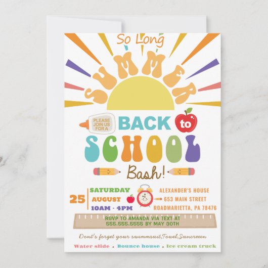 Invitation Retour À L'École Si Longtemps Été Retour À La Fête (Devant)