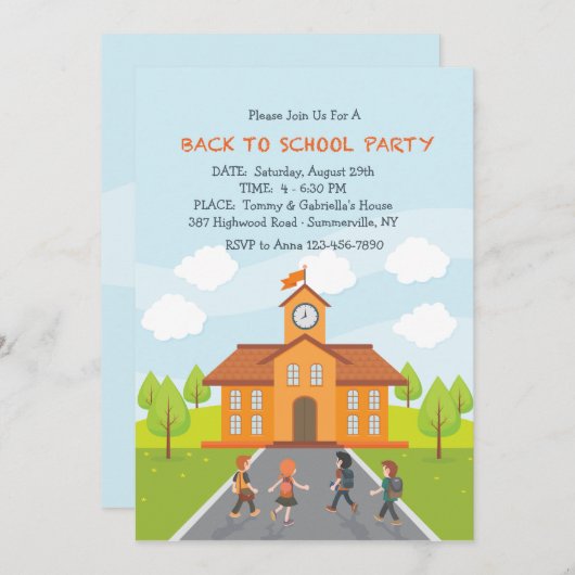 Invitation Retour À L'Invitation À L'École (Devant / Derrière)