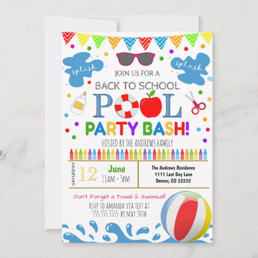 Invitation Retour à l'invitation de la fête de la piscine sco (Devant)