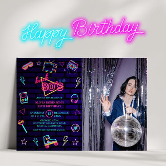 Invitation Retour aux années 80 Retro Neon Anniversaire Photo