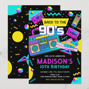 Invitation Retour aux années 90 Anniversaire néon rétro moder