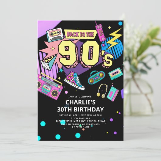 Invitation Retour aux années 90 Moderne Retro Neon 30e annive (Debout devant)