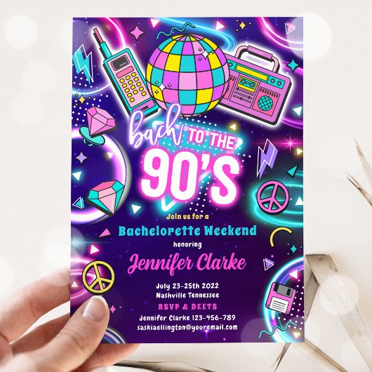Invitation Retour aux années 90 Soirée de Bachelorette néon d