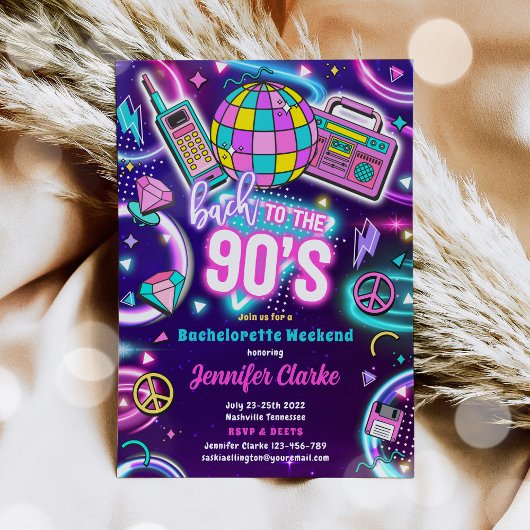 Invitation Retour aux années 90 Soirée de Bachelorette néon d