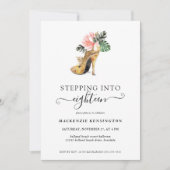 Invitation Retour En 18 Talons D'Or Floral Chic Anniversaire (Devant)