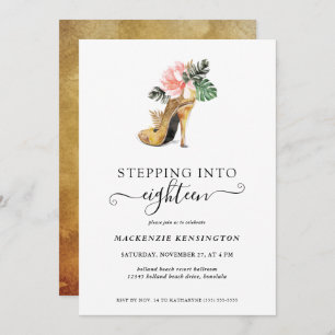 Invitation Retour En 18 Talons D'Or Floral Chic Anniversaire
