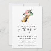 Invitation Retour En 30 Talons D'Or Floral Chic Anniversaire (Devant)