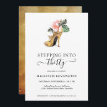 Invitation Retour En 30 Talons D'Or Floral Chic Anniversaire<br><div class="desc">Moderne, élégant, "Stepping Into 30" Chic Floral Gold Heels Anniversaire Invitation de fête avec notre glamour aquarelle brillante talon or haut entouré de fleurs tropicales roses et vertes. L'arrière - plan est un luxueux lave-or aquarelle. Facile à customiser avec vos informations pour une invitation simple et élégante fête de 30e...</div>